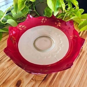 1930's Ruby Red and Milk Glass Indiana Glass Art Deco console bowl